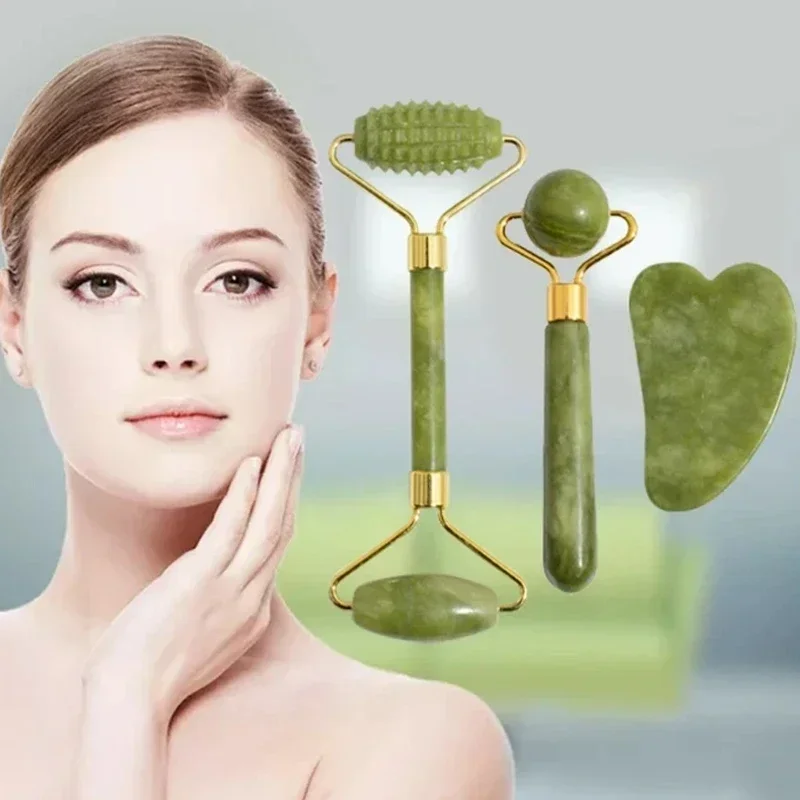Natürliche Jade Roller Gesicht Gua Sha, Naturstein, Körper Nackenmassagegerät, Akupunkturpunkt, Augenpflege Spa Massage Werkzeuge Massage Visage Lifting