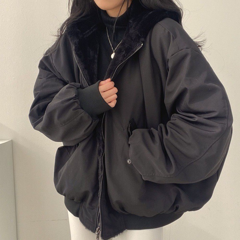 Parkas gruesas y cálidas para mujer, Abrigo con capucha de doble cara Kawaii de gran tamaño, chaquetas holgadas informales con cremallera a la moda coreana para mujer