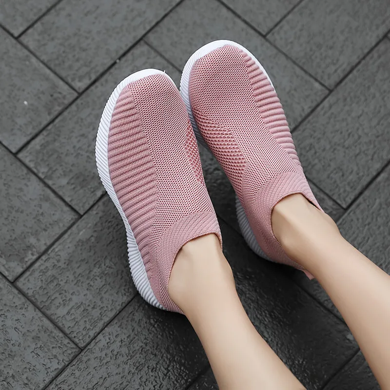 Clearance_Damenschuhe, einfarbig, Netz-Sneaker, fliegend, gewebt, zum Gehen, modisch, Slip-on-Flats, Sport, Laufen, Damen, atmungsaktiv