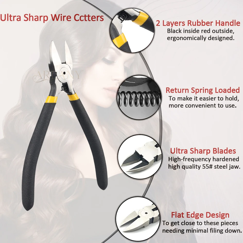 Alicates para extensiones de cabello, cortador de unión de queratina con podadora manual recta de acero inoxidable, cuchillas de corte