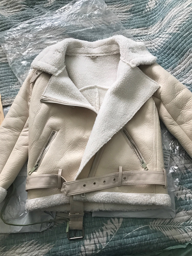 ฤดูใบไม้ผลิฤดูหนาวผู้หญิงความหนาหนัง Faux ขนสัตว์ Sheepskin หญิงขนสัตว์แจ็คเก็ตหนัง Aviator Outwear Casaco Feminino