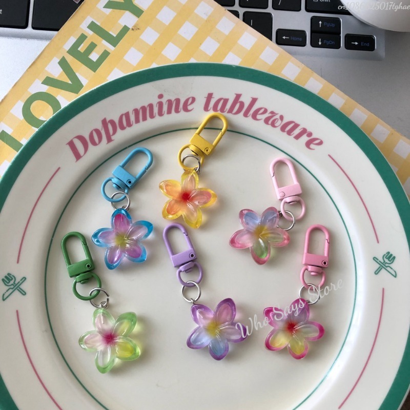 Chaveiro de flor transparente colorido pingente para mulheres meninas moda requintado chaveiro saco decoração acessórios amigo presente