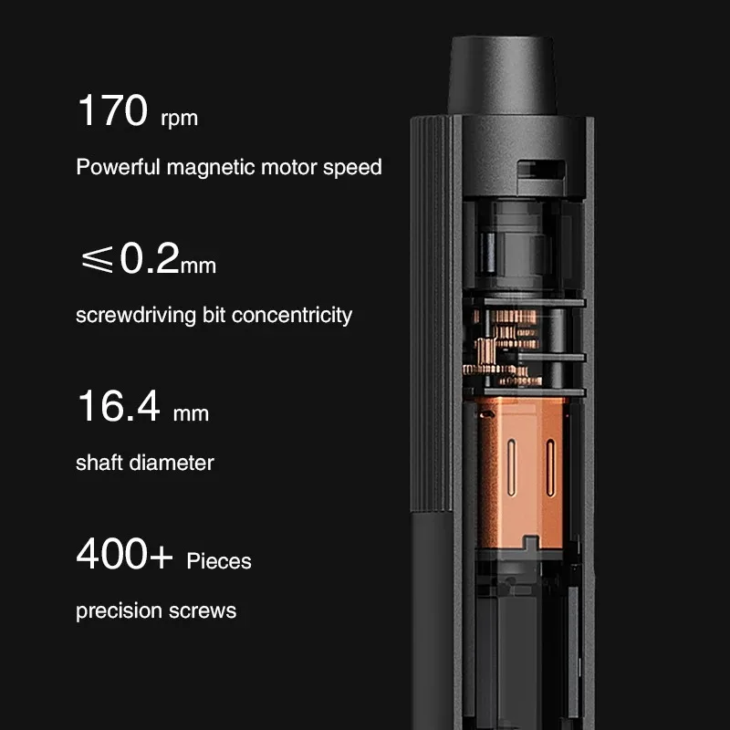 Xiaomi Mijia Kit cacciavite elettrico di precisione 2 Controllo coppia ingranaggi 400 Vite 1 Tipo-C Custodia magnetica ricaricabile in alluminio MI