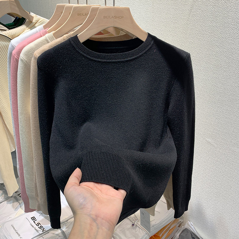 O ネック冬のセーター女性のための厚みスリムソフトニットトップスプラスベルベット長袖プルオーバーカジュアル暖かい Malhas ジャージ