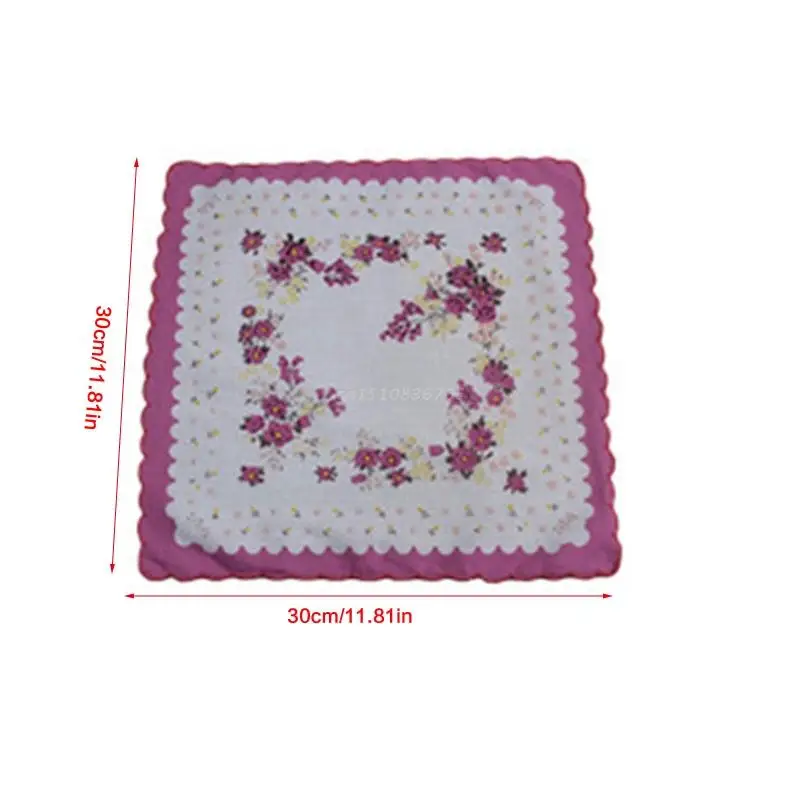 3 pçs/set feminino borda ondulada lenços de algodão flor bordado com rendas hankies senhoras lenço para o chá da tarde