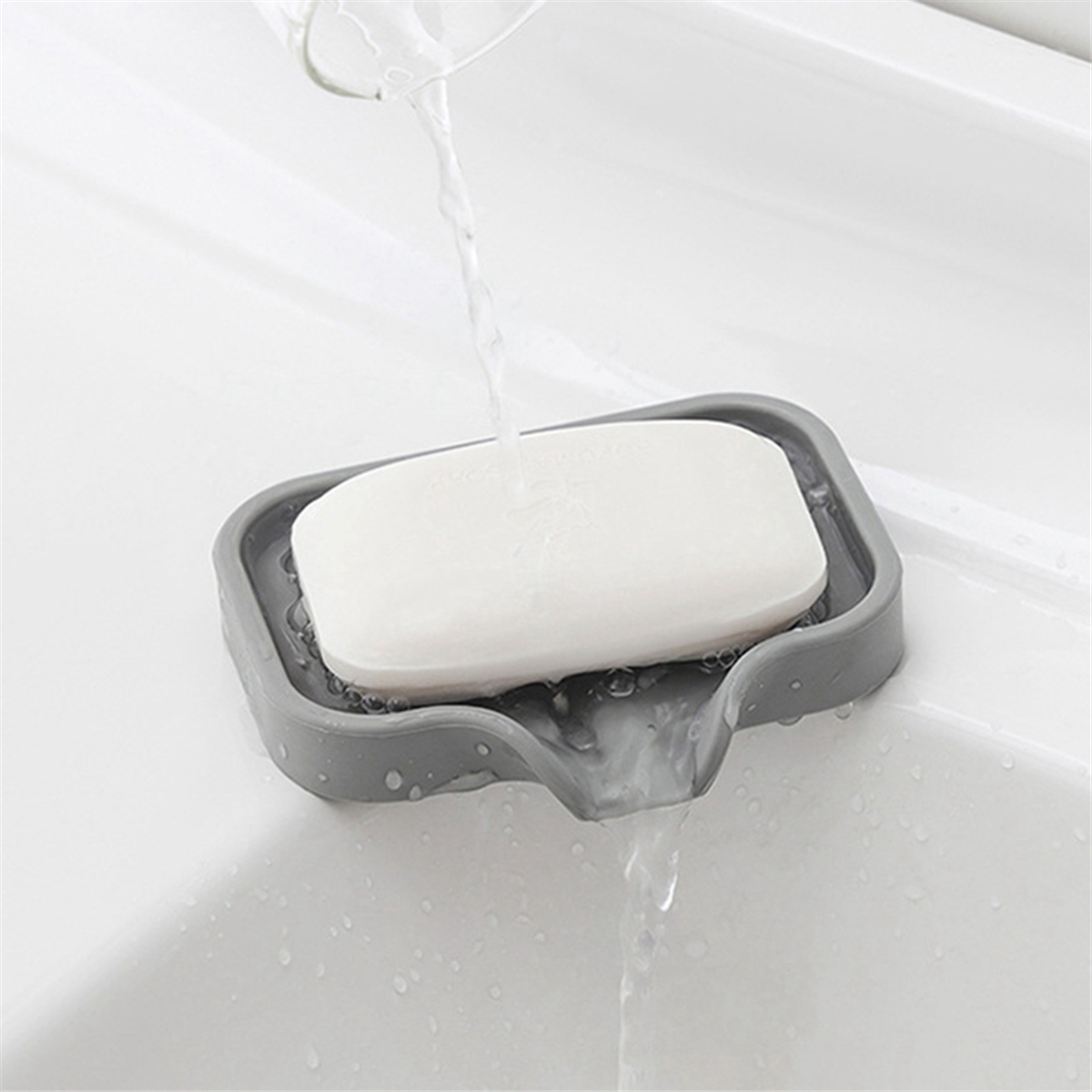 BABQ Self Draining Soap Bar Holder Silicone Kitchen Sink Soap Dish Tray Counter Organizer S Black