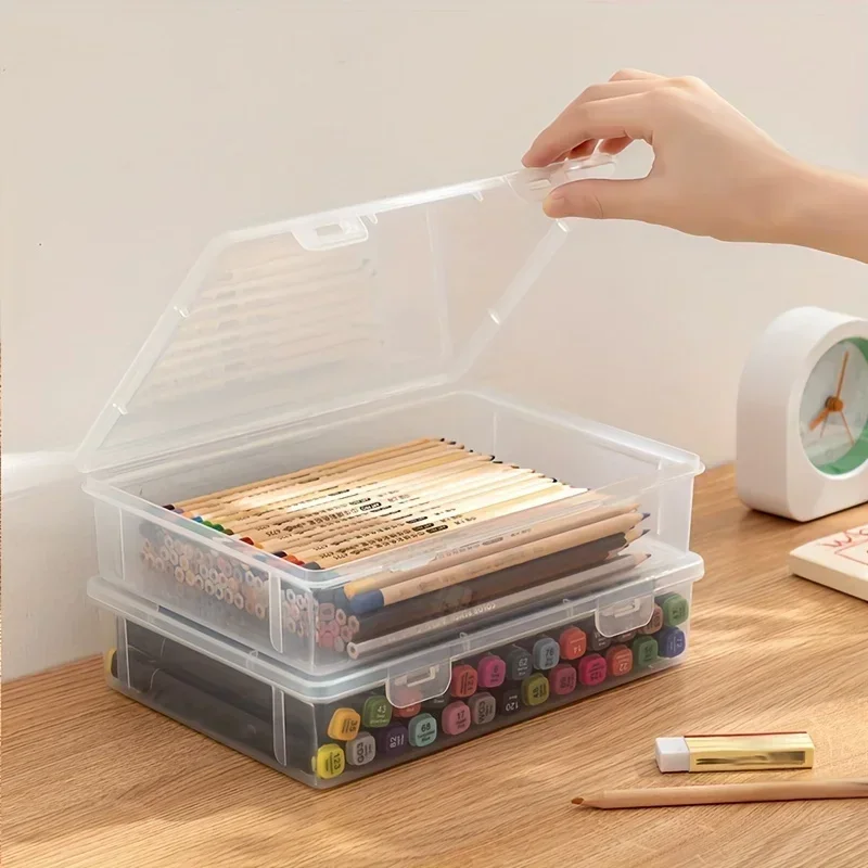 Astuccio per matite di grande capacità in plastica trasparente per notebook, pennarello per schizzi, scatola di immagazzinaggio per pittura a piombo colorato, materiale per il ritorno a scuola