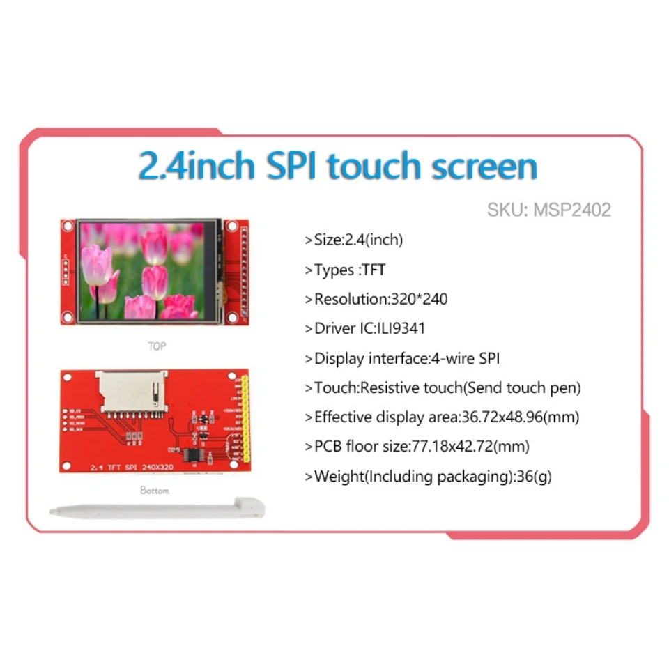 1 peça porta serial spi seriesctouch 2.2/2.4/2.8/3.2/3.5/4.0 Polegada módulo de tela lcd tft para placa de desenvolvimento stm32 arduino