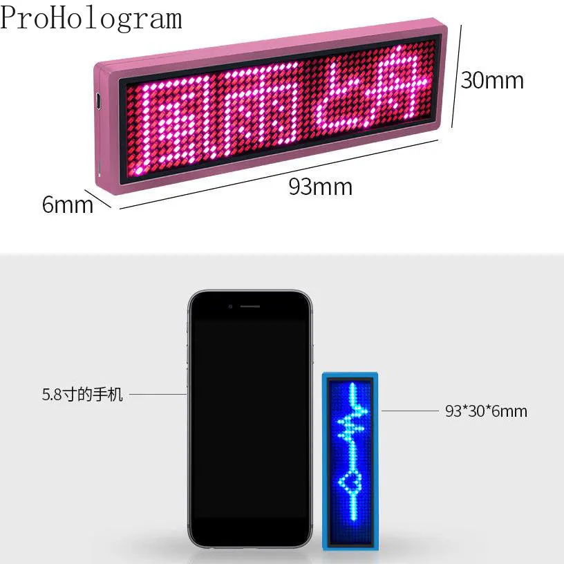 DIY Bluetooth LED insignia de nombre mensaje de desplazamiento programable Mini etiqueta de nombre LED dígitos de texto patrón tablero de visualización Mini pantalla LED