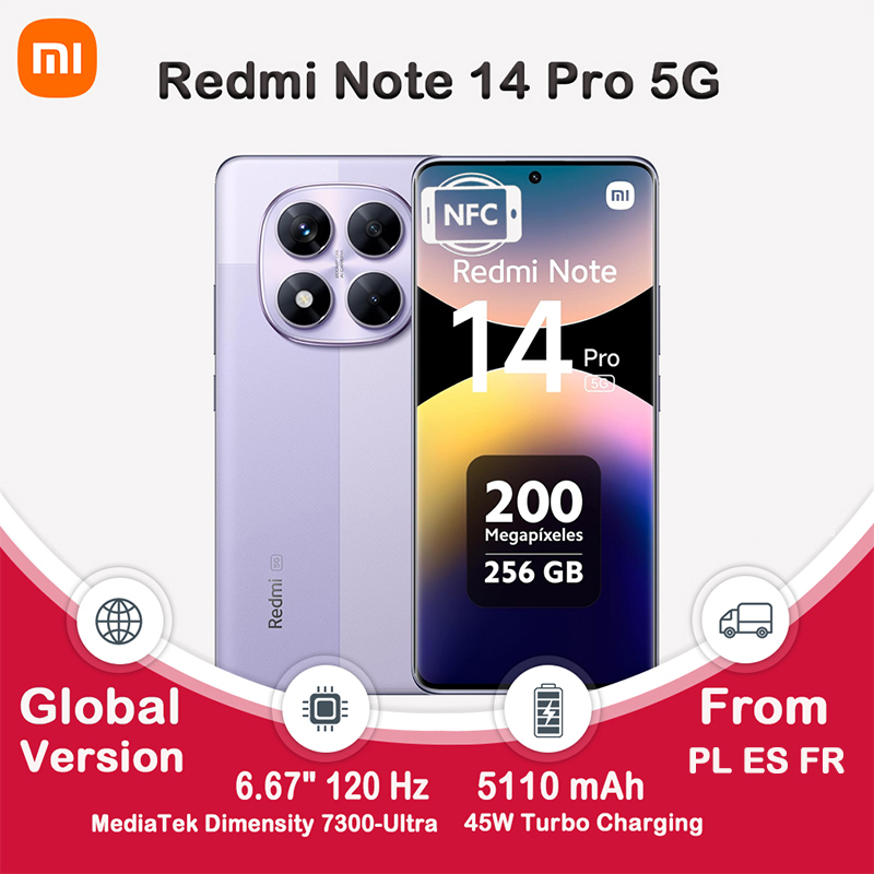 Teléfono Inteligente Redmi Note 14 Pro, versión Global, 5G, NFC, tamaño 7300 + 200MP, cámara 1,5 K, 120Hz, Pantalla AMOLED