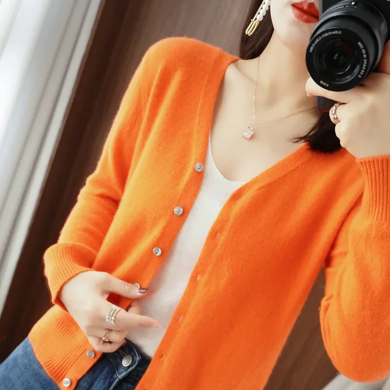 Cárdigan de punto con botonadura única para mujer, cárdigan cálido de manga larga, suéter informal de moda coreana para Primavera, otoño e invierno, 2023