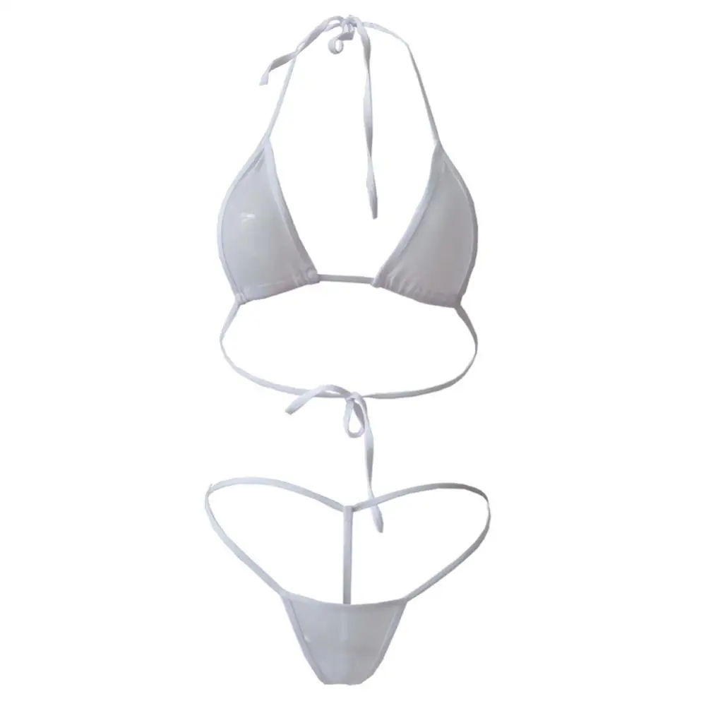 Maillot de bain d'été pour filles 2 pièces dame Sexy couleur unie licou Mini soutien-gorge string Bikini ensemble maillot de bain maillot de bain