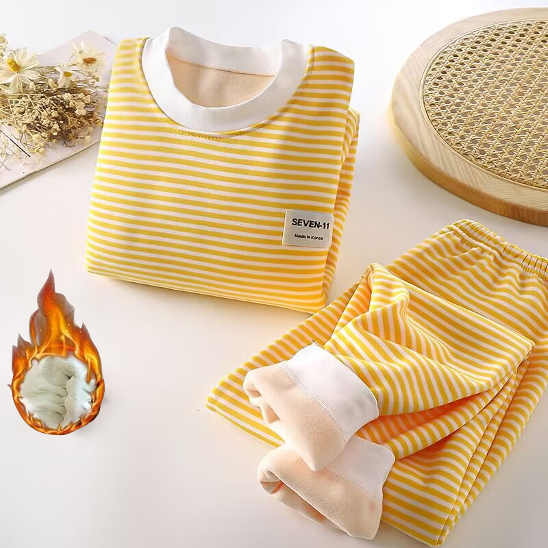 Novo listrado de pelúcia quente conjunto de roupas infantis para meninos e meninas pijamas calças outono e inverno pijamas 0-5 anos de idade