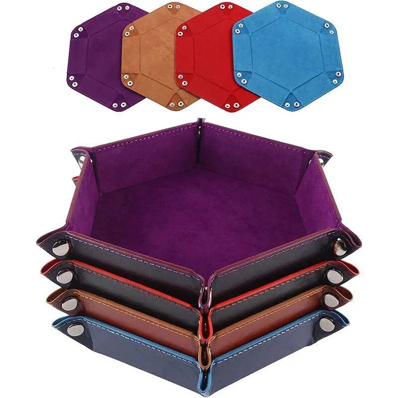 1 Pc PU Leder Samt Falten Ablage Sechseckigen Würfel Tablett Halter Lagerung Box Plain Desktop Lagerung Korb Für Würfel Spiele