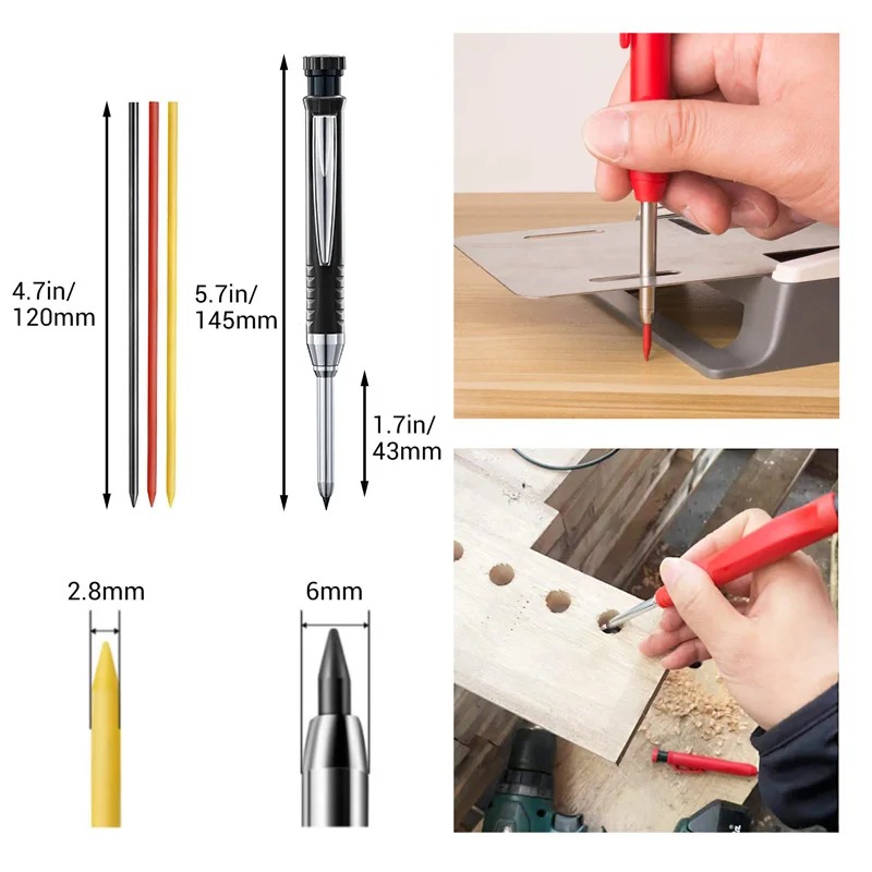 2.8mm Solid Carpenter Pencil Mechanical Pencil with Built-in Sharpener Carpentry Long Head Carpenter Pencil Stationery Supply