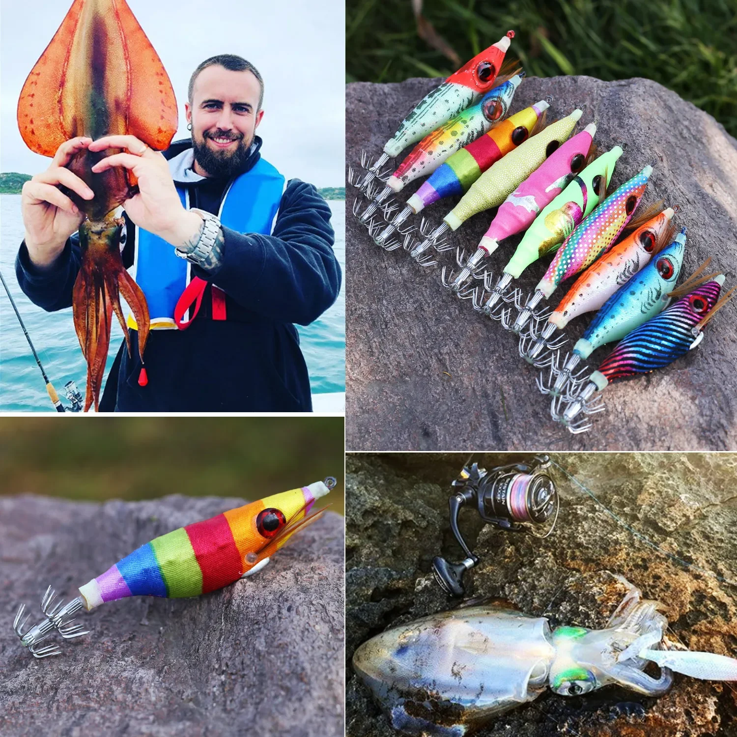 Sougayilang 10 pçs isca de lula luminosa simulação artificial isca de pesca de lula adequada para pesca em água salgada