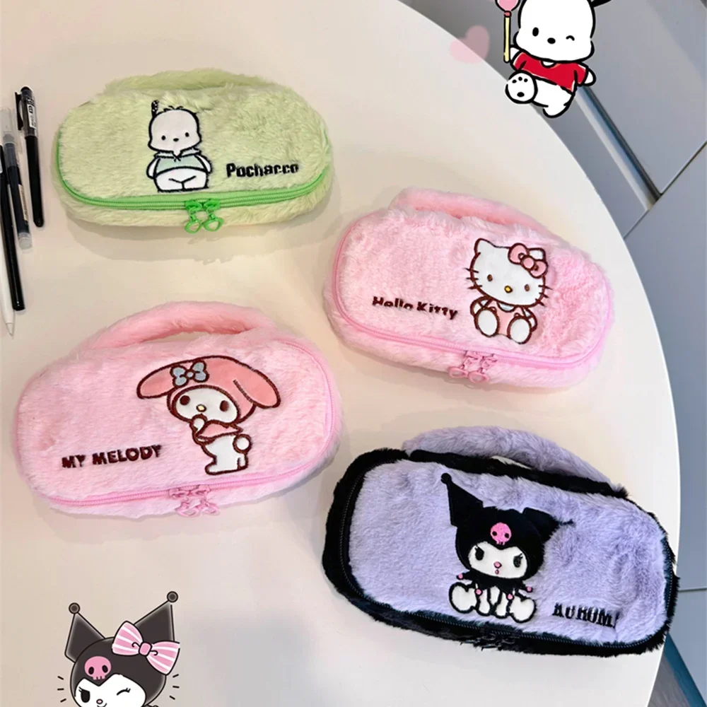 귀여운 플러시 만화 헬로 키티 여행 메이크업 가방 소녀 선물 Kawaii Pochacco Kuromi 멜로디 학생 문구 연필 케이스 용품