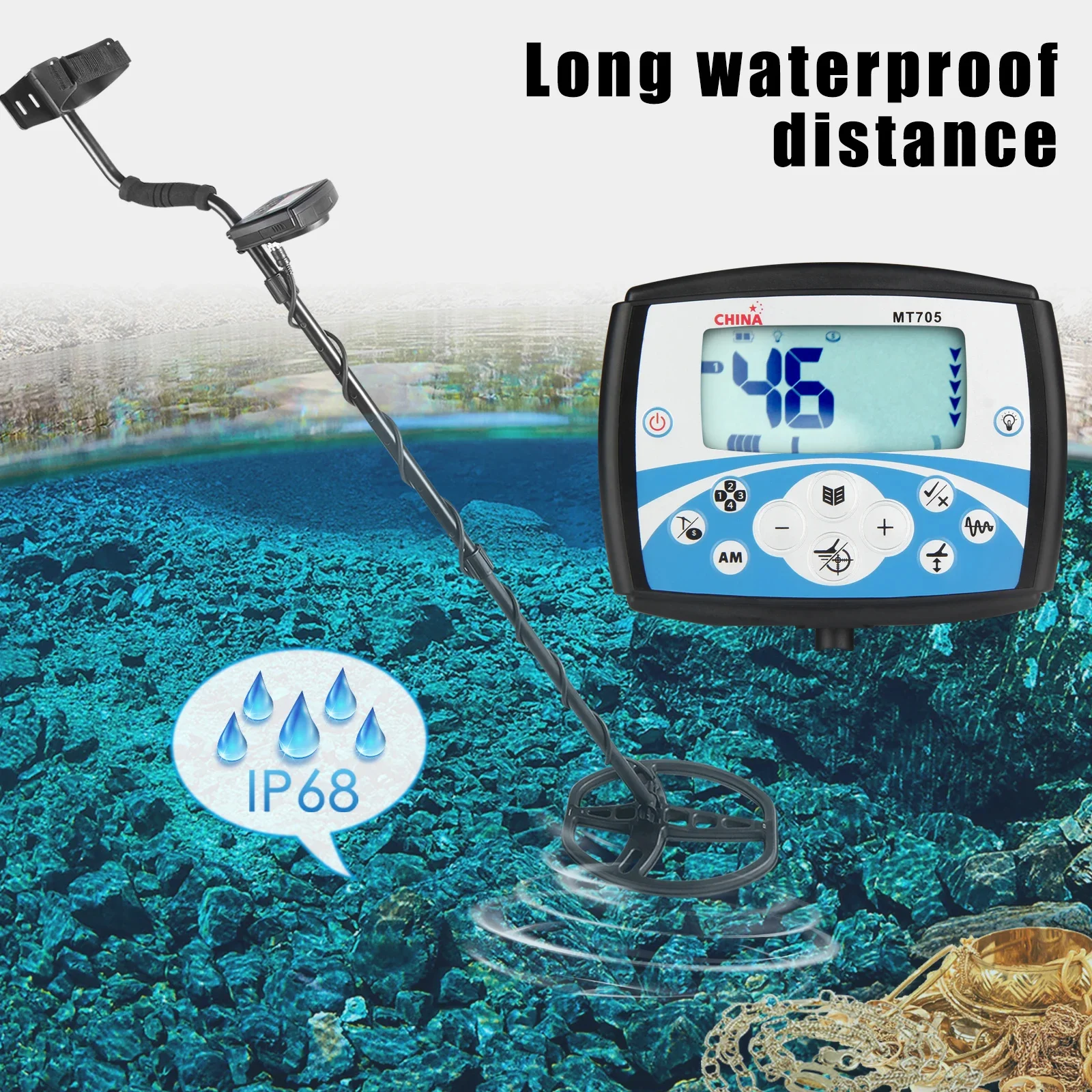 MT705 Professionele ondergrondse metaaldetector Hoge gevoeligheid Waterdichte zoekspoel Metaaldetectietool Treasure Pinpointer