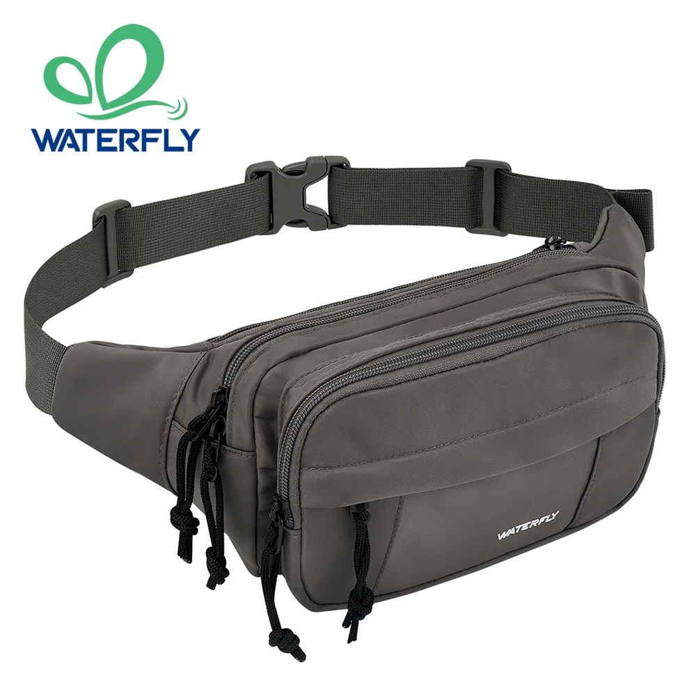 Поясная сумка WATERFLY, большая поясная сумка через плечо для женщин и мужчин с 7 карманами на молнии, поясная сумка с ремешком, поясная сумка