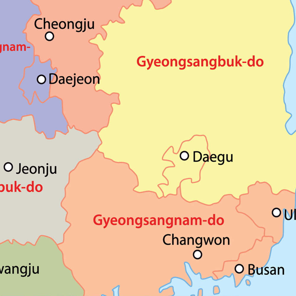 Carte administrative de corée du sud, image décorative suspendue murale, décoration de bureau et de maison, fournitures scolaires-90x90cm/ 150x150cm