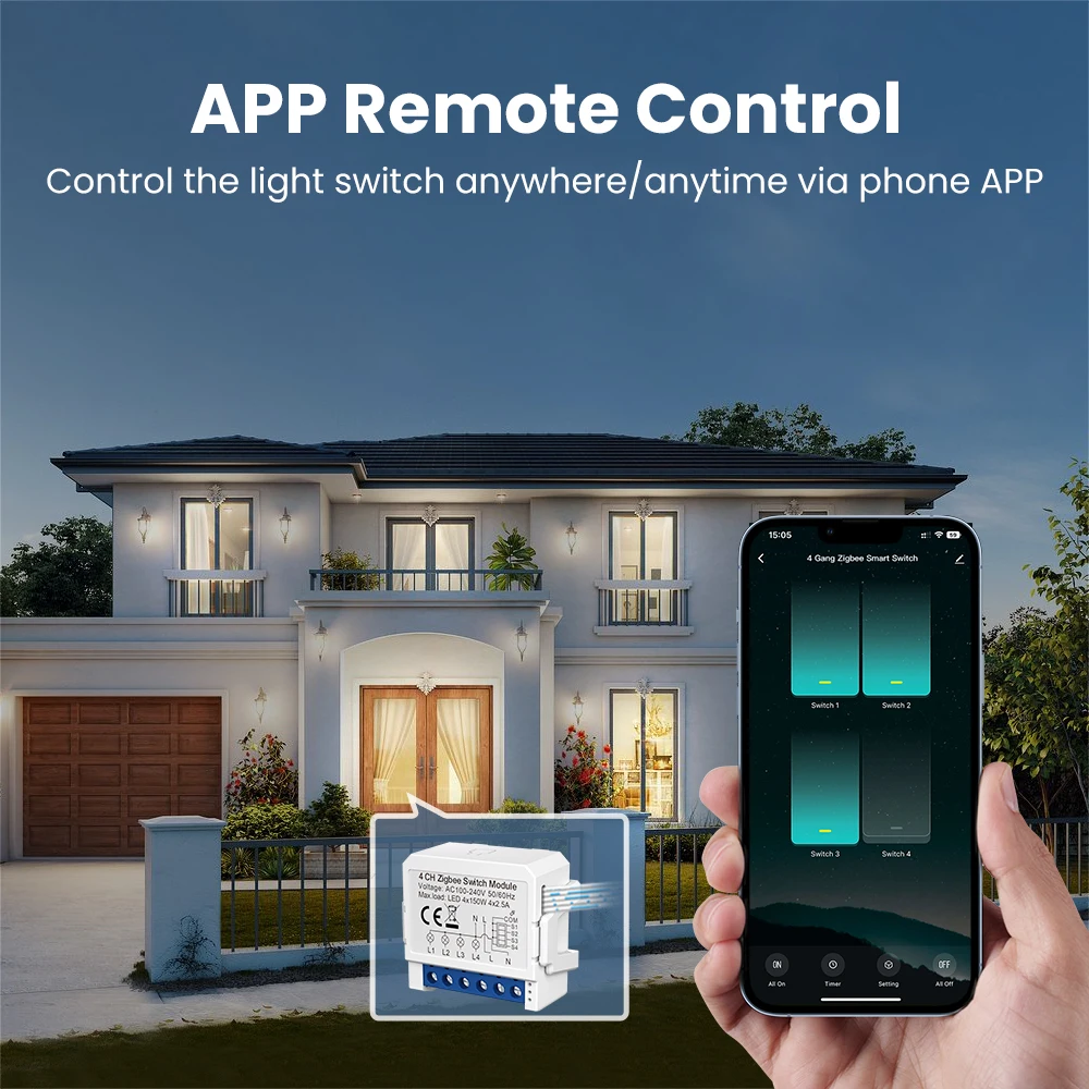 AVATTO Tuya WiFi/Zigbee Fio Neutro/Sem Fio Neutro 1/2/3/4 Vias Módulo Interruptor de Luz Inteligente Disjuntor Suporte Alexa, Google Home