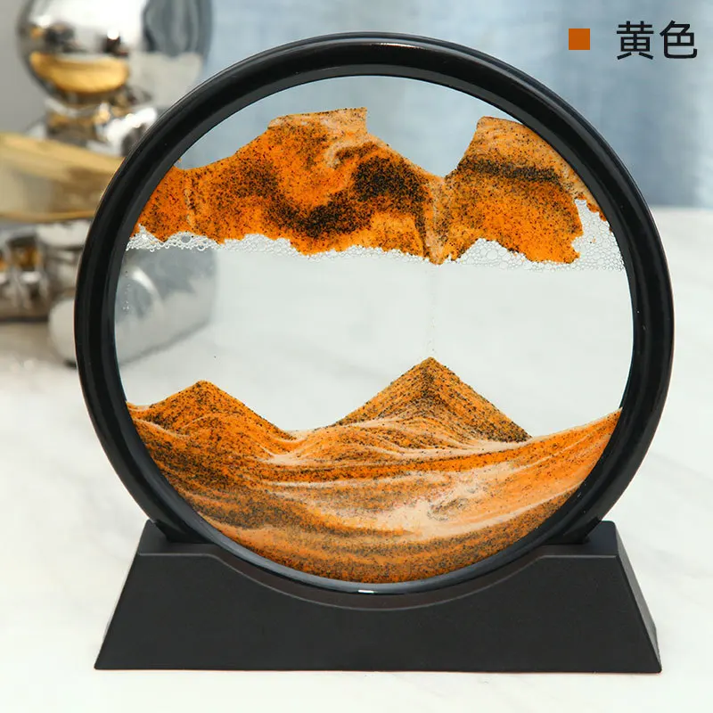 3D 움직이는 모래 아트 그림 라운드 유리 심해 Sandscape 모래 시계 Quicksand 공예 흐르는 모래 그림 사무실 홈 장식 선물