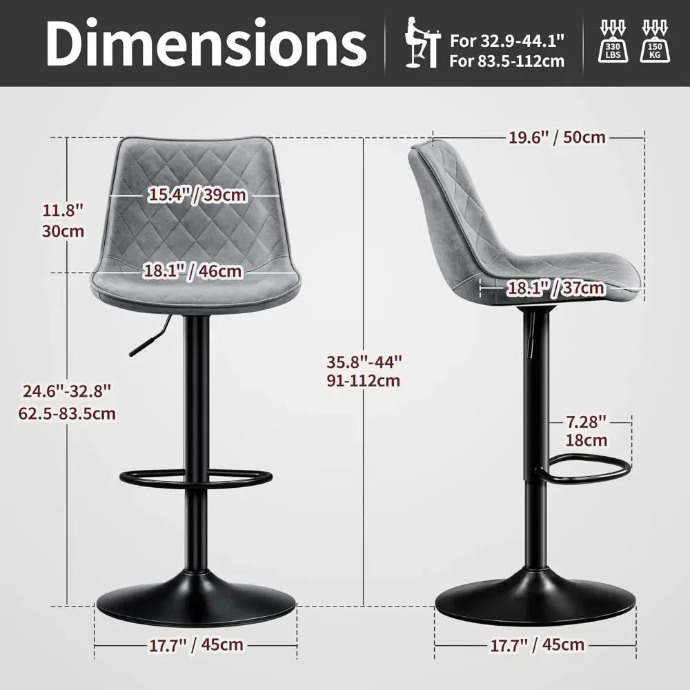 Modern Bar Stool Height Adjustable Scratch-Resistant Leather Bar Chair X-Large Base and Seat Bistro Stool, Heavy Duty Kitchen