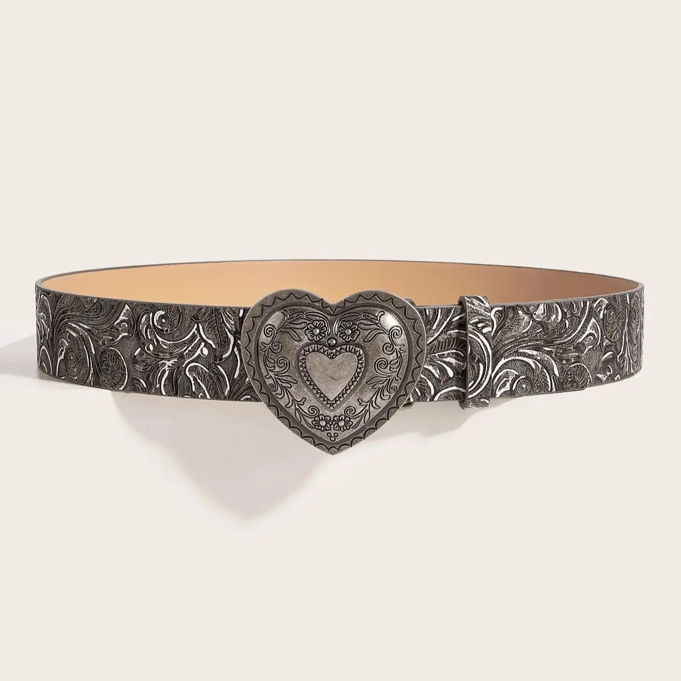 Cinturón de PU con hebilla de amor Retro, moda de ocio, adecuado para desplazamientos diarios