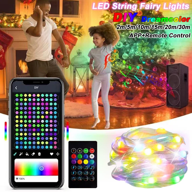 RGBIC LED String Lights Smart Bluetooth App Control DIY String Wedding Christmas Fairy Light Festoon Home Party Decor Garland