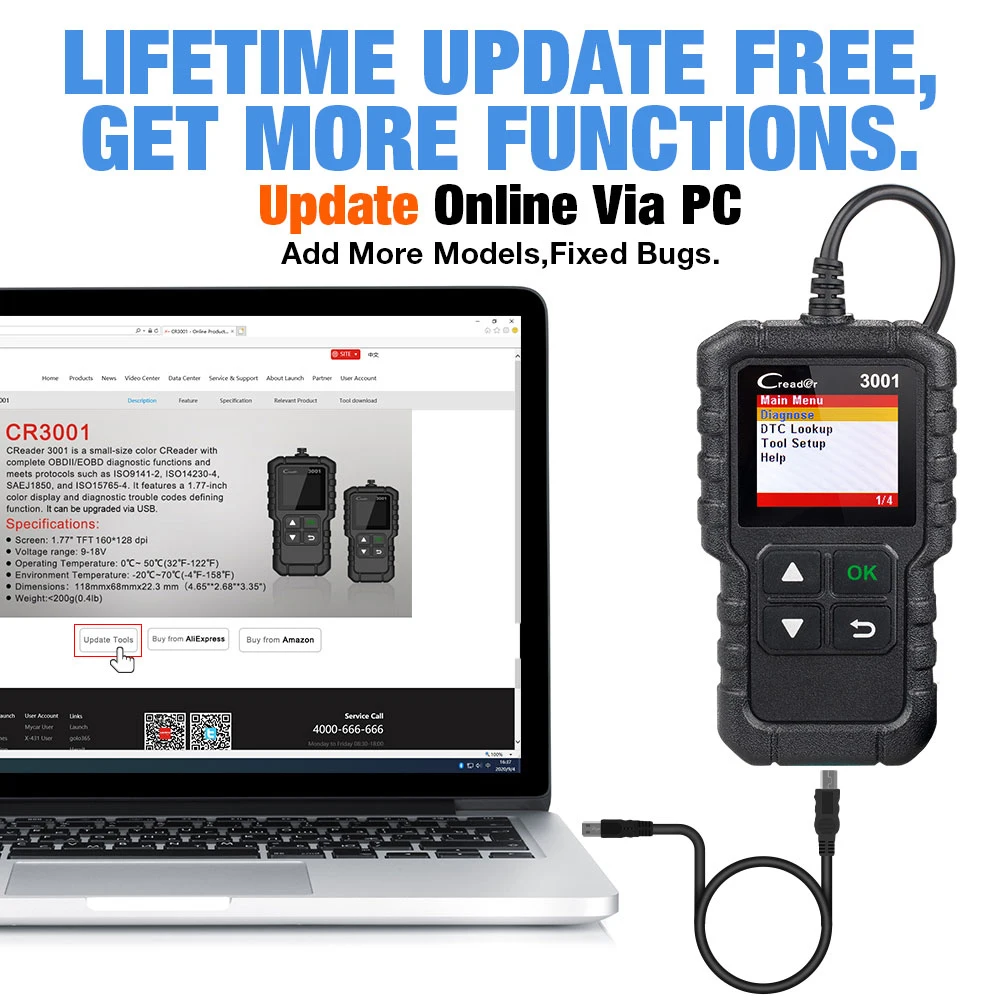 LANCERING X431 CR3001 Code Reader Ondersteuning OBDII/EOBD Creader 3001 OBD2 Auto Diagnostische Hulpmiddelen Professionele OBD 2 Scanner PK ELM327