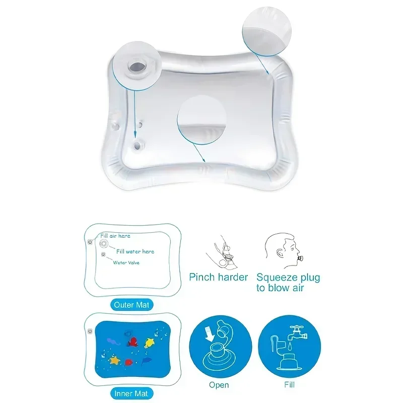 Estera inflable para el tiempo de la barriga, estera de juegos Premium para bebés, cojín de agua inflable, juguetes interactivos para gimnasio para bebés para el desarrollo sensorial