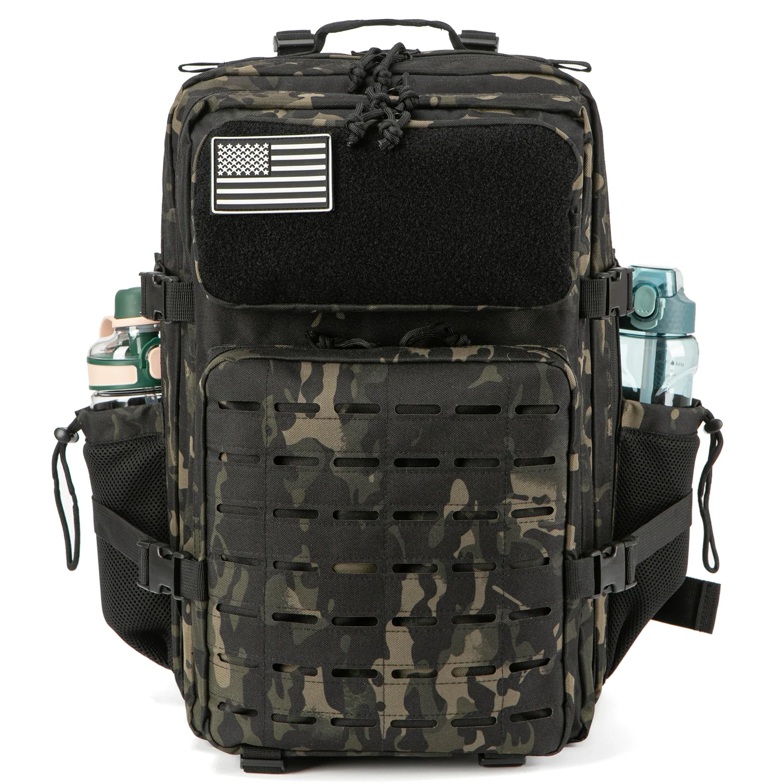 Mochila tática de 25l/45l, para mulheres/homens, corte a laser, molle, caminhadas, pacote de 3 dias, bolsa escolar, academia, com suporte de copo duplo