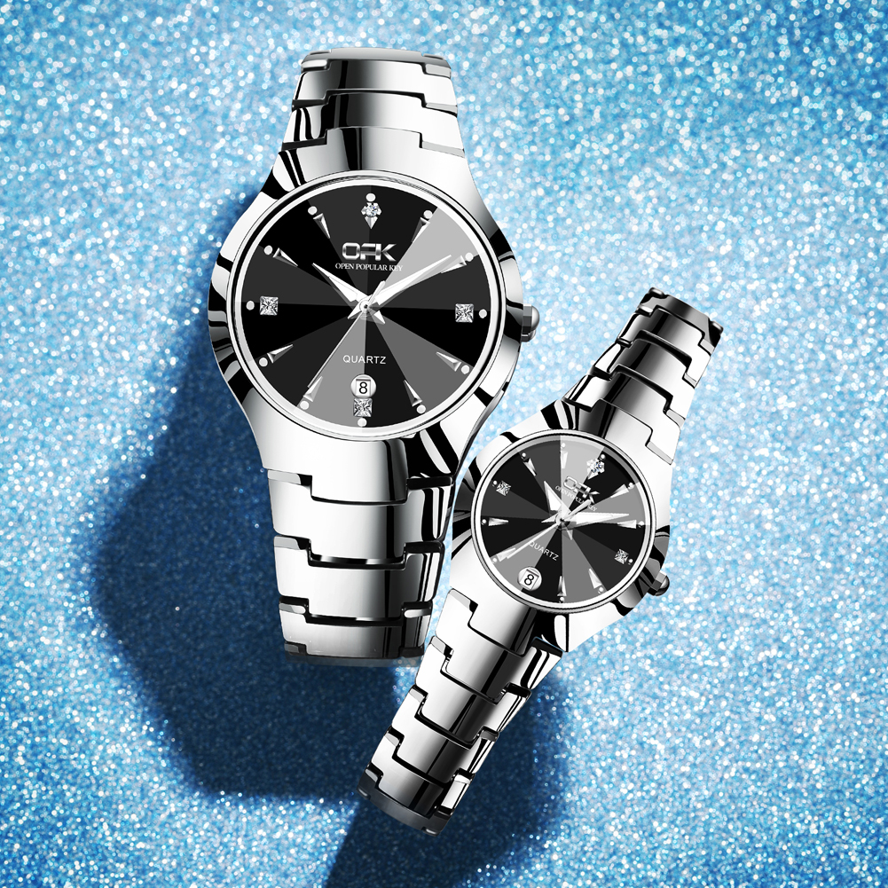 OPK-reloj de cuarzo para pareja, cronógrafo de acero inoxidable, resistente al agua, a juego, romántico, de lujo, nuevo