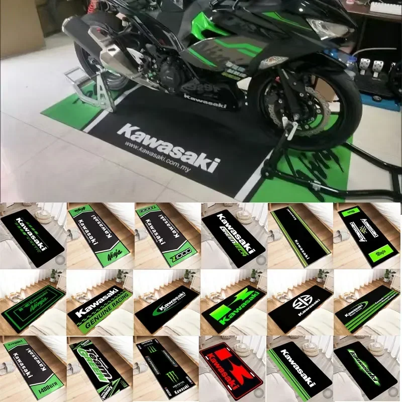 Alfombra para motocicleta Kawasaki, alfombra para garaje, camiseta de carreras para Moto, estera de exhibición para motocicleta, alfombra antideslizante para decoración de suelo Kawasaki