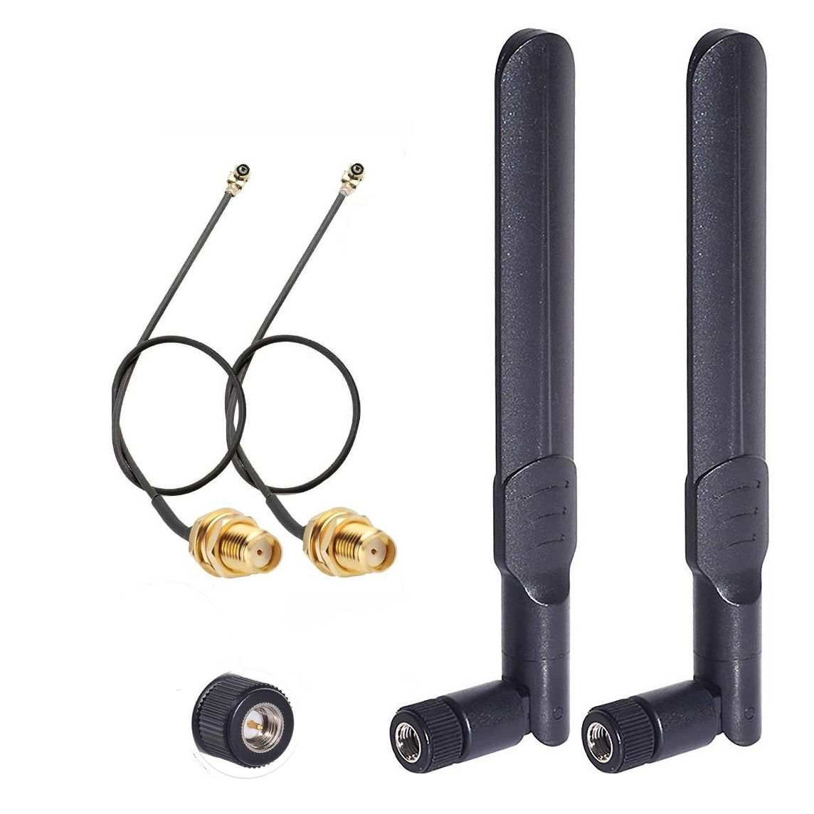2 x 8dBi Dual Band 2.4GHz 5.8GHz Antenna RP-SMA Male+2 x 15CM SMA Male to I-P-E-X-MHF4 Pigtail Cable for M.2 NGFF WiFi WLAN Card