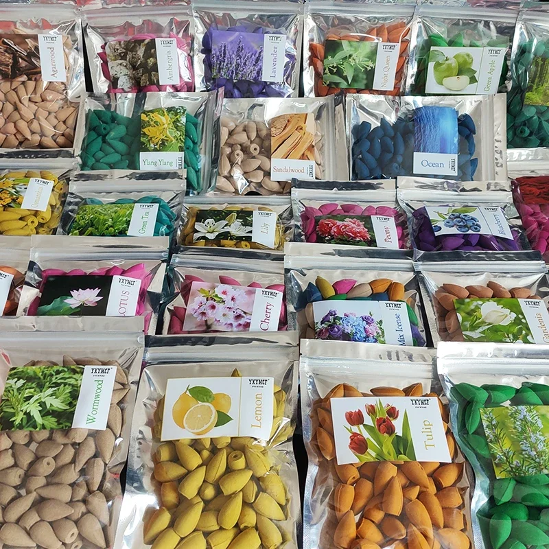 Y 50 unids/bolsa conos de incienso de cascada Natural, torre de reflujo de incienso para quemador de humo, fragancia de cono de reflujo, aromaterapia de lavanda