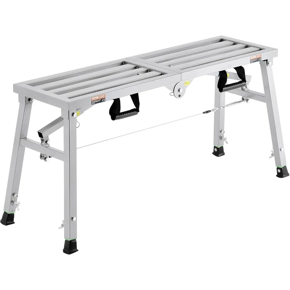 VEVOR Work Platform, 39x 12 Portable Scaffolding Platform, Folding Steel Step Ladder Adjustable Height 19.7-29.1, 400 lbs Load C