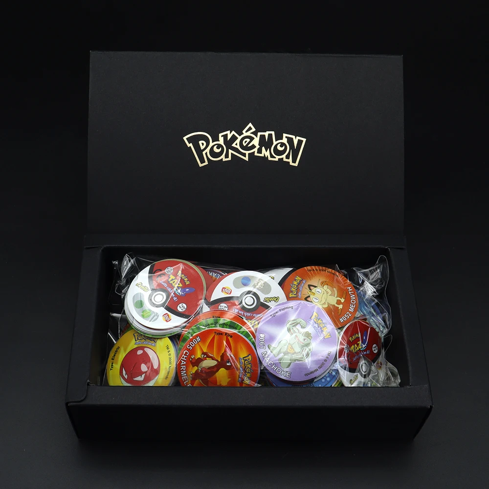 100/160 Stück Pokemon Tazos 1/2 Generation Strokes Box 3D Runde quadratische Sammelkarten Album Trainer Pogs Cheetos Chipitaps