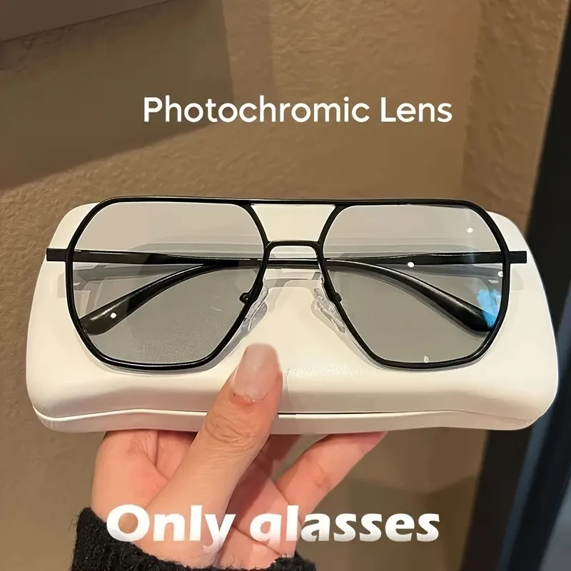 Gafas fotocromáticas polarizadas cuadradas con montura metálica para hombres y mujeres, ideales para conducir