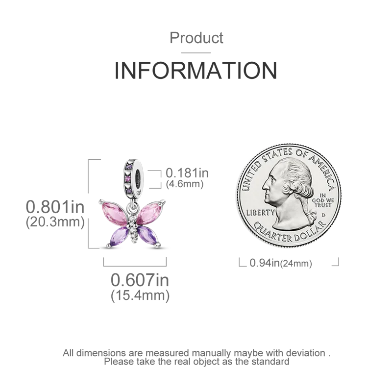 Pendenti originali con ciondoli a forma di farfalla colorata in argento sterling 925 adatti per braccialetti S925, collane, gioielli di compleanno fai da te
