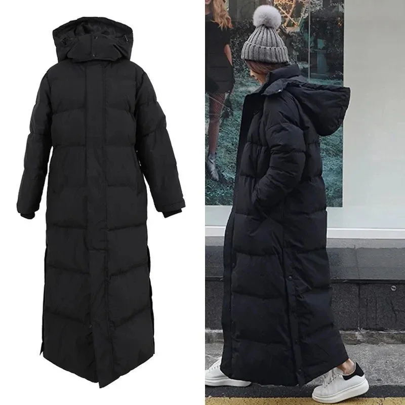 Veste en coton rembourrée Super longue pour femme, parka coréenne au dessus du genou, à la mode, épaisse, noire, nouvelle collection hiver 2025