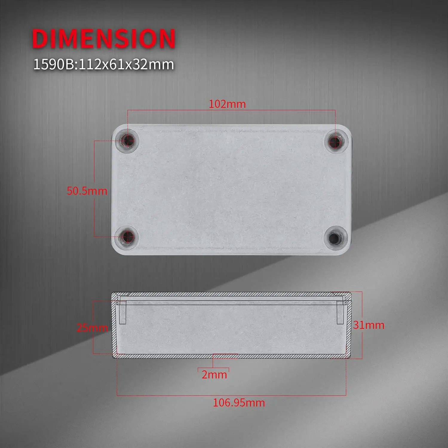 Kit custodia per pedale per chitarra in alluminio 1590B - Diecast/CNC 112x60x31mm con viti in acciaio
