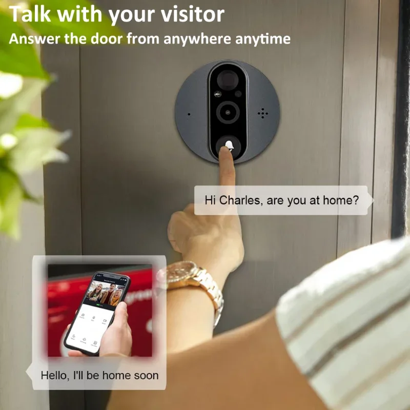 Mirilla con cámara inteligente Tuya, visor Digital con WiFi, 1080P, 5000mAh, Audio de 4,3 pulgadas, infrarrojo PIR, FHD, Alexa, anuncio de Google screen 24H PIR Movement Detection Eye