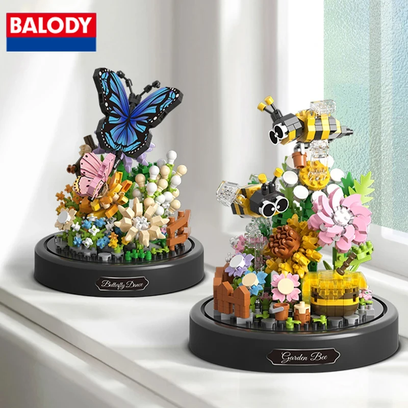 Balody Bee ดอกไม้ผีเสื้อบอนไซ Building Blocks แมลงพืช Potted อิฐฝุ่น DIY ของเล่นเด็กวันหยุดของขวัญ