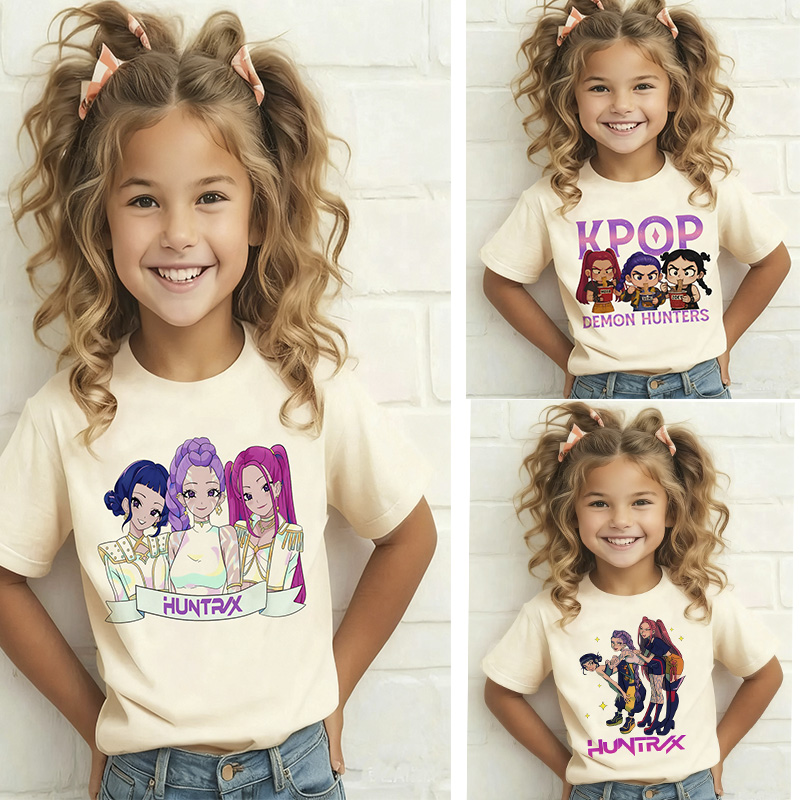 Детская футболка 90-х годов KPop Demon Hunters, забавная футболка для фанатов, детская одежда KPop Demon Hunters, футболка унисекс для мальчиков и девочек