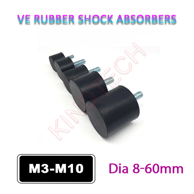 1-10Pcs Male-End Single Thread M3 M4 M5 M6 M8 M10 Rubber Shock Absorber Isolation Mount VE-Type Damper Dia 8-60mm Crash Pad