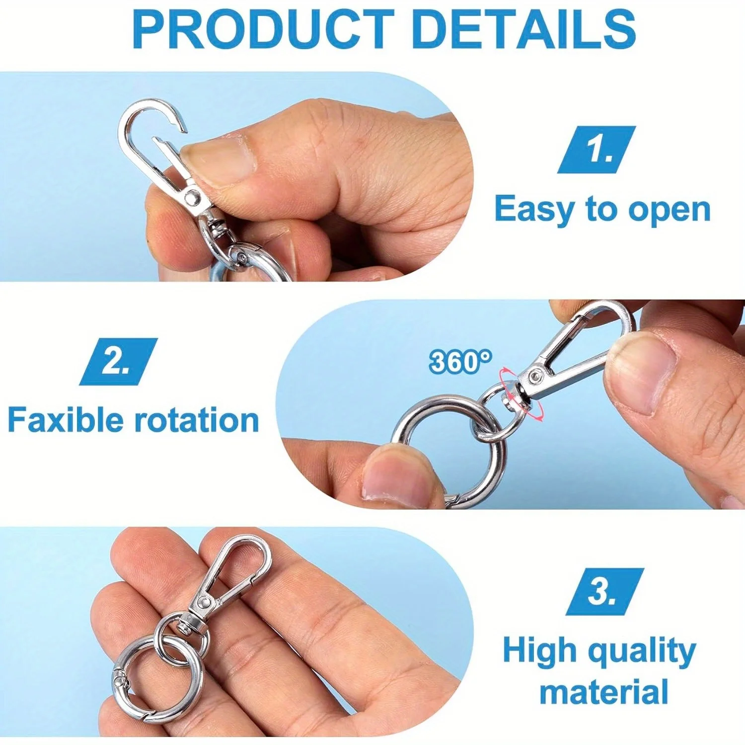 2 ชุดคลิปหนีบหมุน,โลหะหมุน Snap Hooks, คู่เปิดคลิปพวงกุญแจพร้อมพวงกุญแจสําหรับงานฝีมือ DIY Lanyard ทํา
