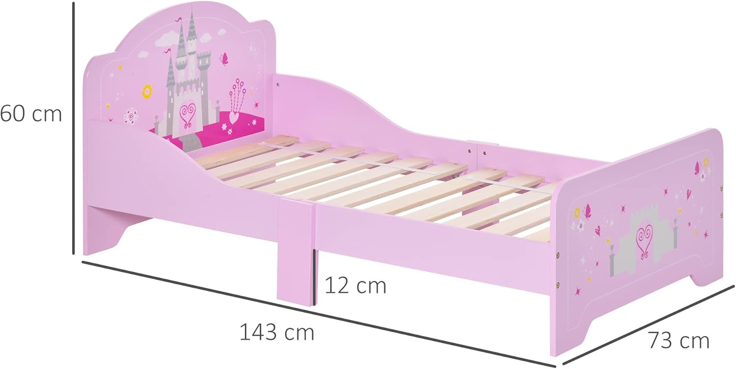 Cama Infantil para +3 Años 143x73x60 cm Cama para Niños de Madera con Barreras de Protección Carga Máx. 50 kg