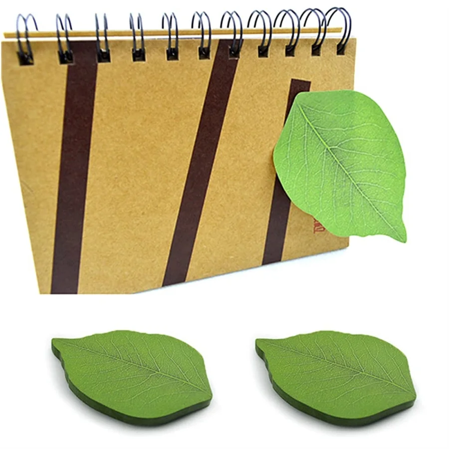 50 Sheets/Pad Creative Green Leaf Shaped Sticky Notepad, Photo Wall Refrigerator Decoration Sticker, Novelty Memo Note Pad for H