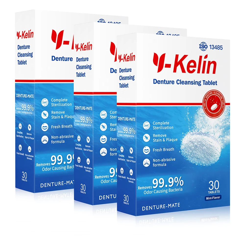 Y-Kelin Denture Cleansing Tablet 30/60/90 Tabs Cleanser Pills Remove Plaque Antibacteria